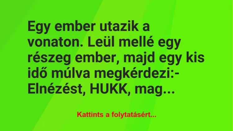 Vicc: Egy ember utazik a vonaton. Leül mellé egy részeg ember, majd egy kis…