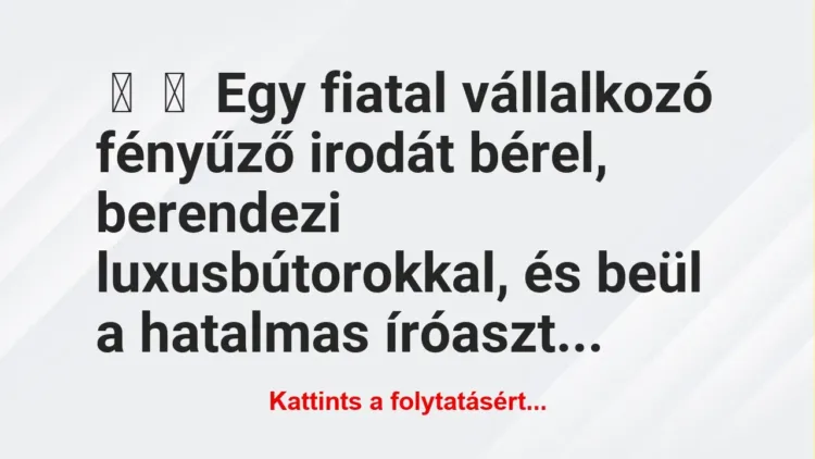 Vicc: 
	    	    Egy fiatal vállalkozó fényűző irodát bérel, berendezi…