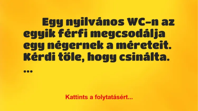 Vicc:
Egy nyilvános WC-n az egyik férfi megcsodálja egy négernek …