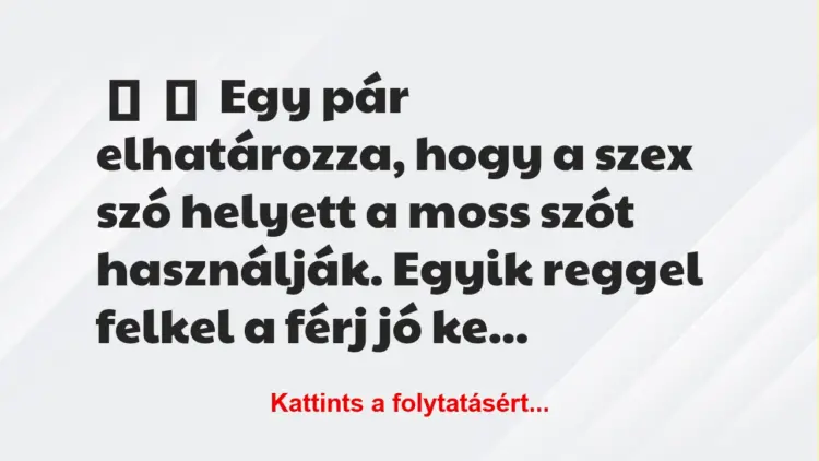 Vicc:
Egy pár elhatározza, hogy a szex szó helyett a moss szót…