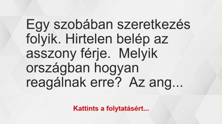 Vicc: Egy szobában szeretkezés folyik. Hirtelen belép az asszony…