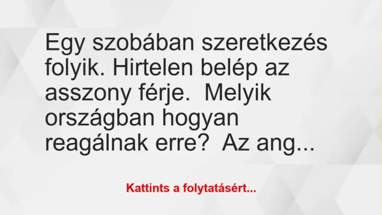 Vicc: Egy szobában szeretkezés folyik. Hirtelen belép az asszony…