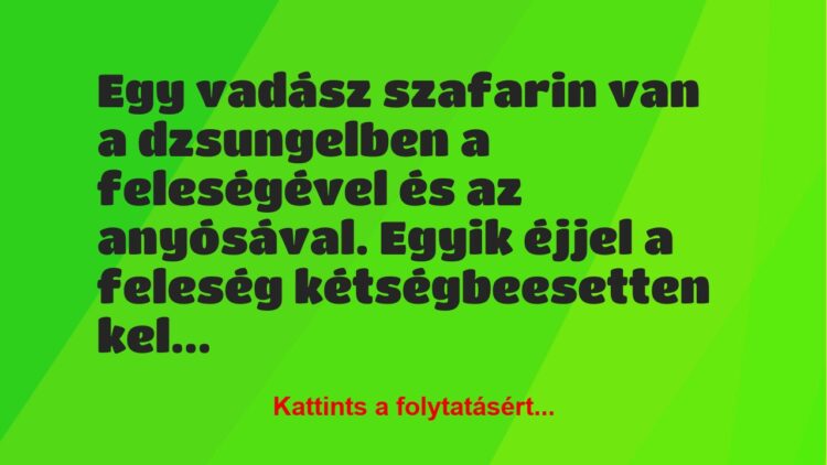 Vicc: Egy vadász szafarin van a dzsungelben a feleségével és az anyósával….