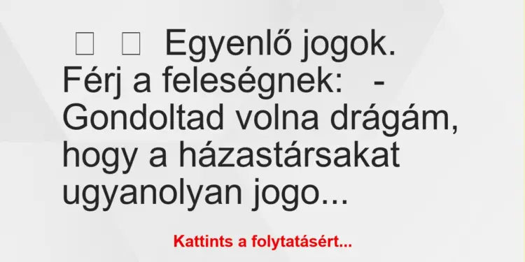 Vicc:
Egyenlő jogok.Férj a feleségnek:– Gondoltad…