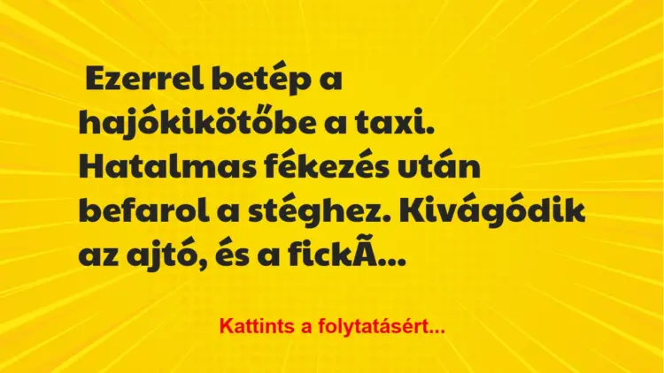 Vicc: Ezerrel betép a hajókikötőbe a taxi