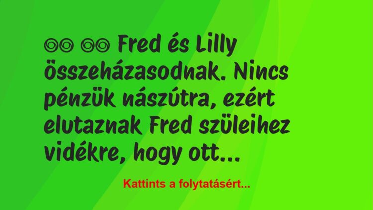 Vicc:
Fred és Lilly összeházasodnak. Nincs pénzük…