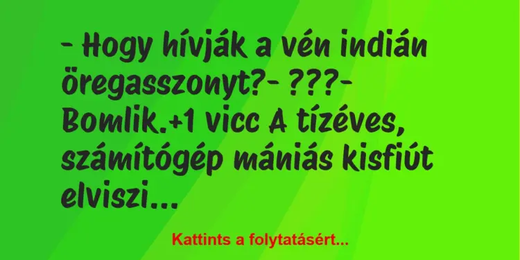 Vicc: – Hogy hívják a vén indián öregasszonyt?– ???– Bomlik.