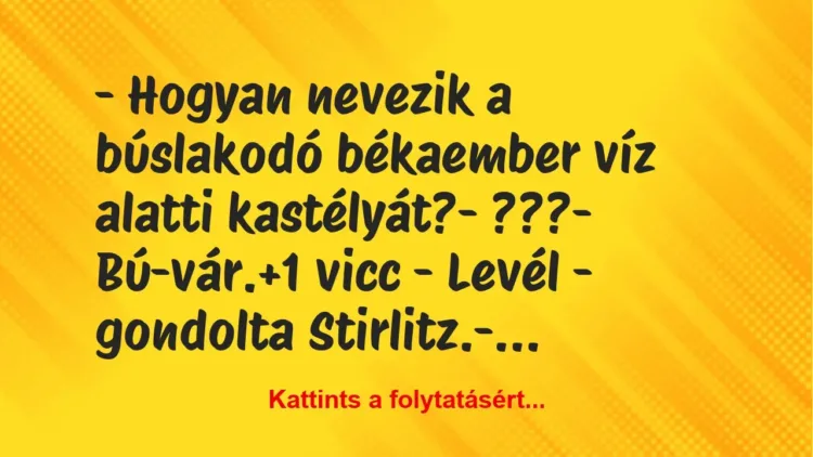 Vicc: – Hogyan nevezik a búslakodó békaember víz alatti kastélyát?

-…