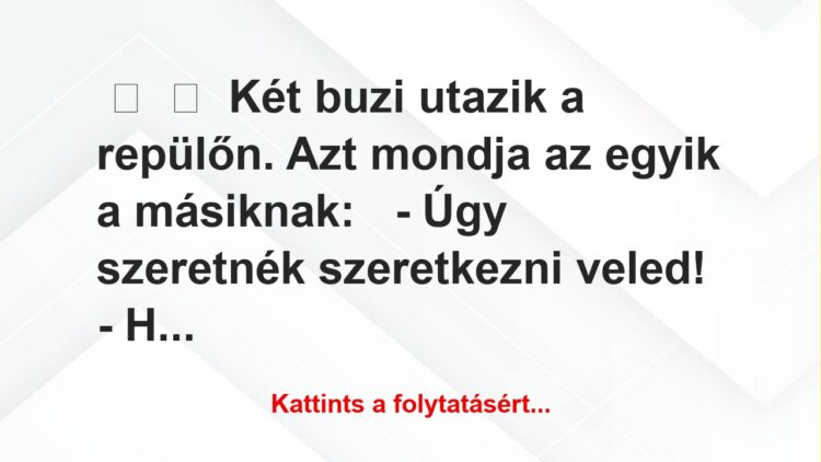 Vicc:
Két buzi utazik a repülőn. Azt mondja az egyik a…