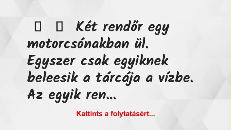 Vicc:
Két rendőr egy motorcsónakban ül.Egyszer csak egyik…