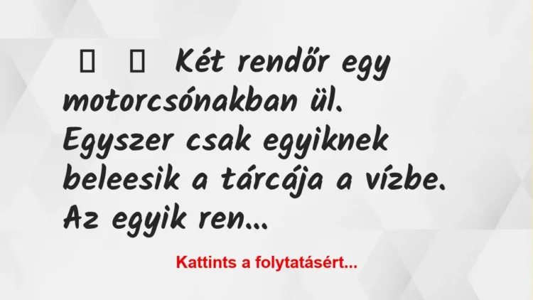 Vicc: 
	    	    Két rendőr egy motorcsónakban ül.


Egyszer csak egyik…