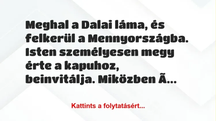 Vicc: Meghal a Dalai láma, és felkerül a Mennyországba. Isten személyesen…