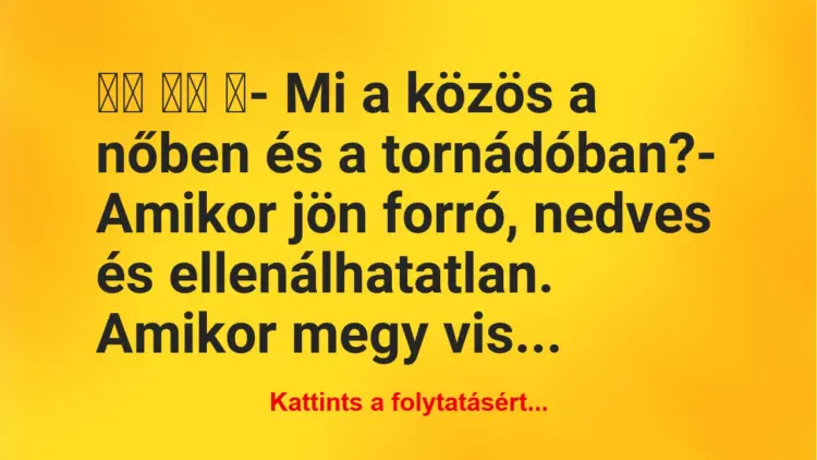 Vicc:
‎- Mi a közös a nőben és a tornádóban?-…