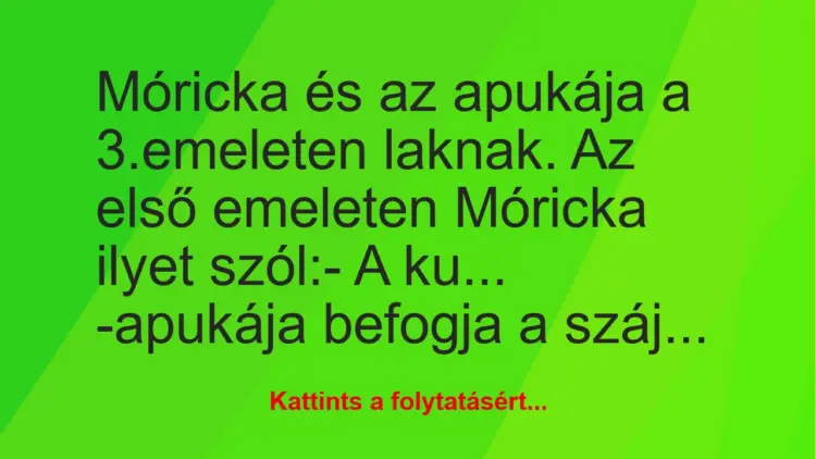 Vicc: Móricka és az apukája a 3.emeleten laknak. Az első emeleten Móricka…