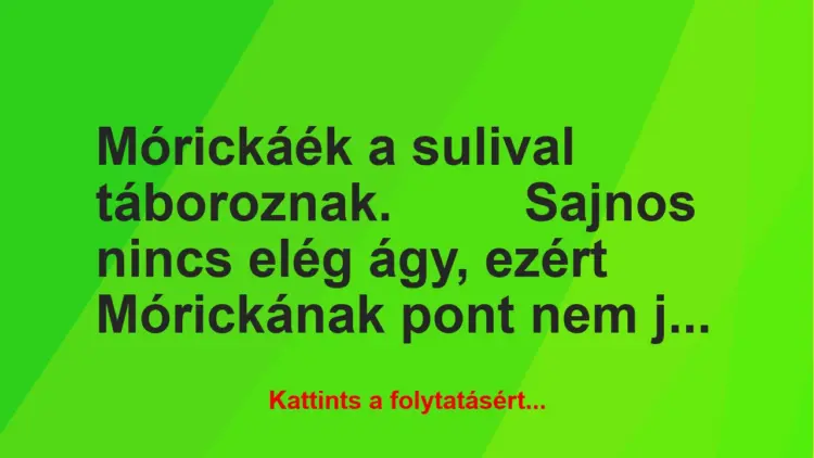 Vicc: Mórickáék a sulival táboroznak. Mórickának pont nem jut