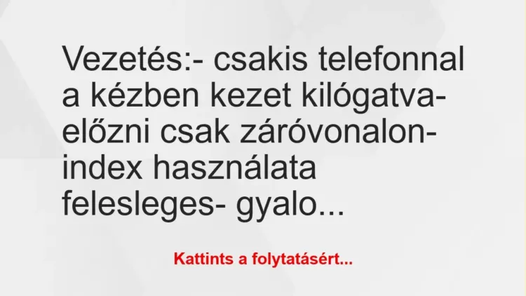 Vicc: Vezetés:

– csakis telefonnal a kézben kezet kilógatva

-…