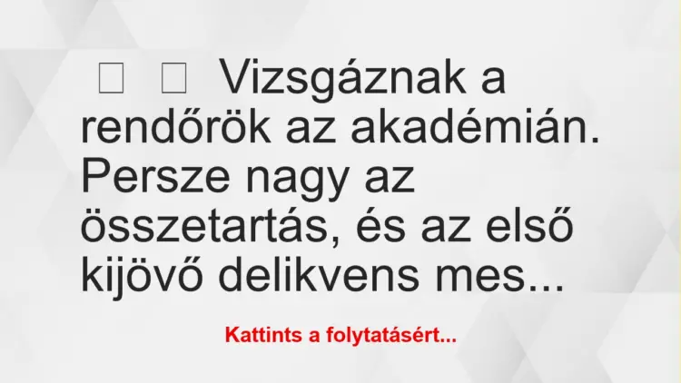 Vicc:
Vizsgáznak a rendőrök az akadémián.Persze nagy az…