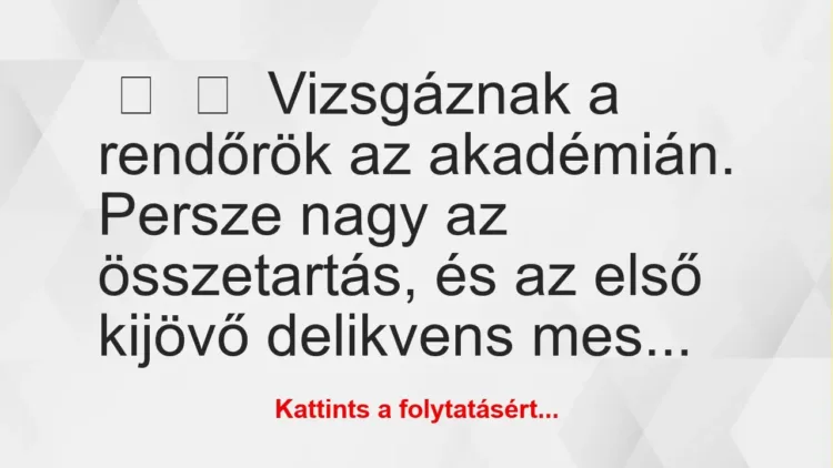 Vicc: 
	    	    Vizsgáznak a rendőrök az akadémián.


Persze nagy az…