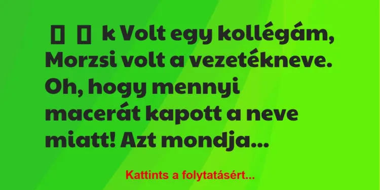 Vicces történet:
kVolt egy kollégám, Morzsi volt a…