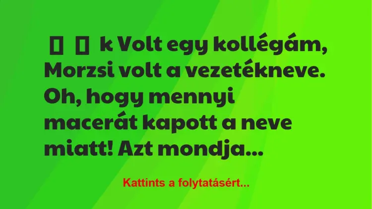 Vicces történet:
kVolt egy kollégám, Morzsi volt a…