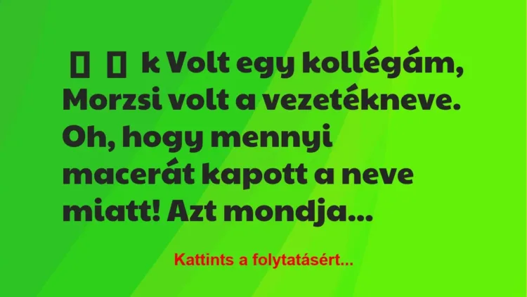 Vicces történet: 
	    	    k


Volt egy kollégám, Morzsi volt a…