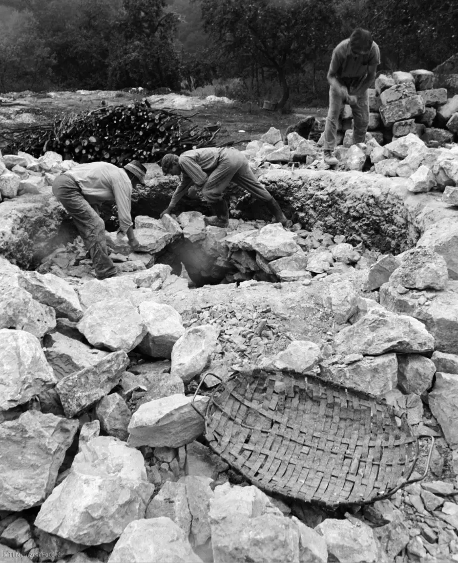 Bátor község termelőszövetkezetének mészégetői készítik a boksát, 1973.
 MTI