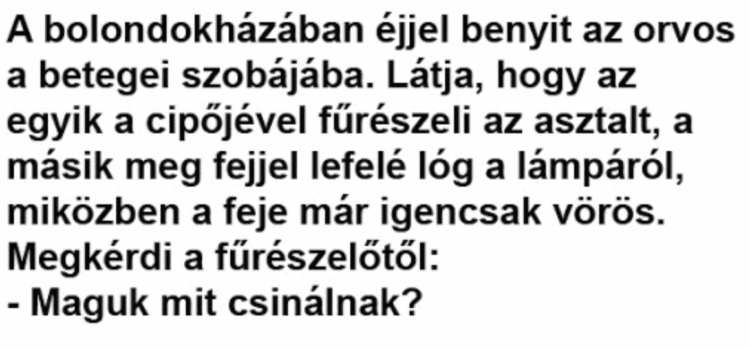 Vicc: A bolondokházában éjjel benyit az orvos a betegei szobájába