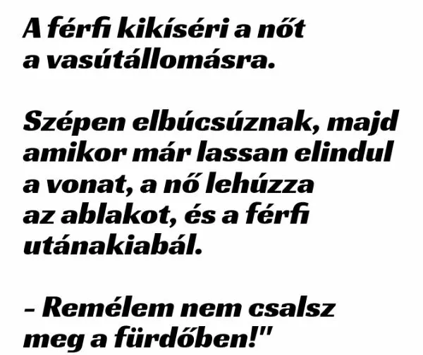 Vicc: A férfi kikíséri a nőt a vasútállomásra