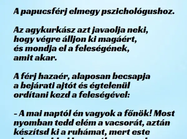 Vicc: A papucsférj elmegy pszichológushoz