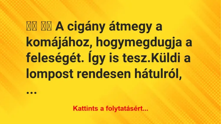 Vicc:
A cigány átmegy a komájához, hogymegdugja a…