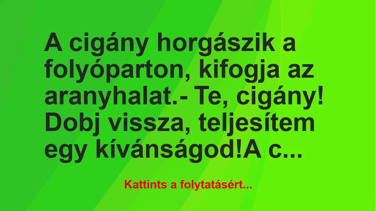 Vicc: A cigány horgászik a folyóparton, kifogja az aranyhalat.

– Te,…