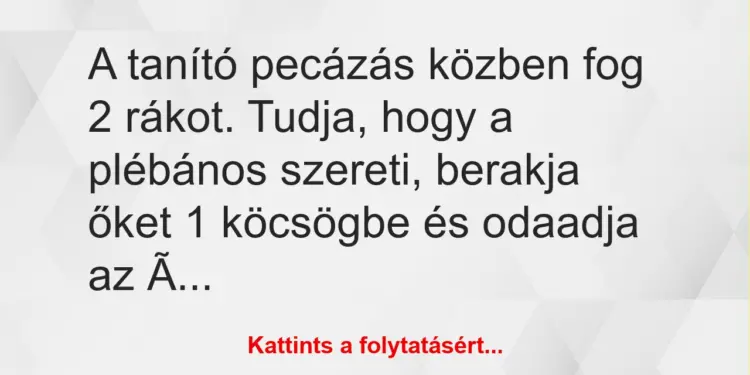 Vicc: A tanító pecázás közben fog 2 rákot. Tudja, hogy a plébános szereti,…