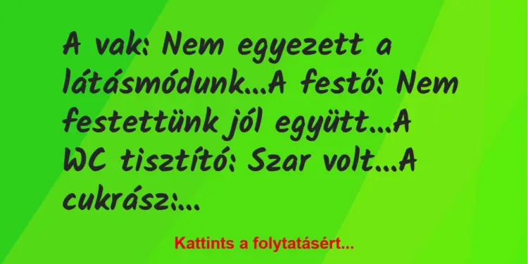 Vicc: A vak: Nem egyezett a látásmódunk…A festő: Nem festettünk jól…