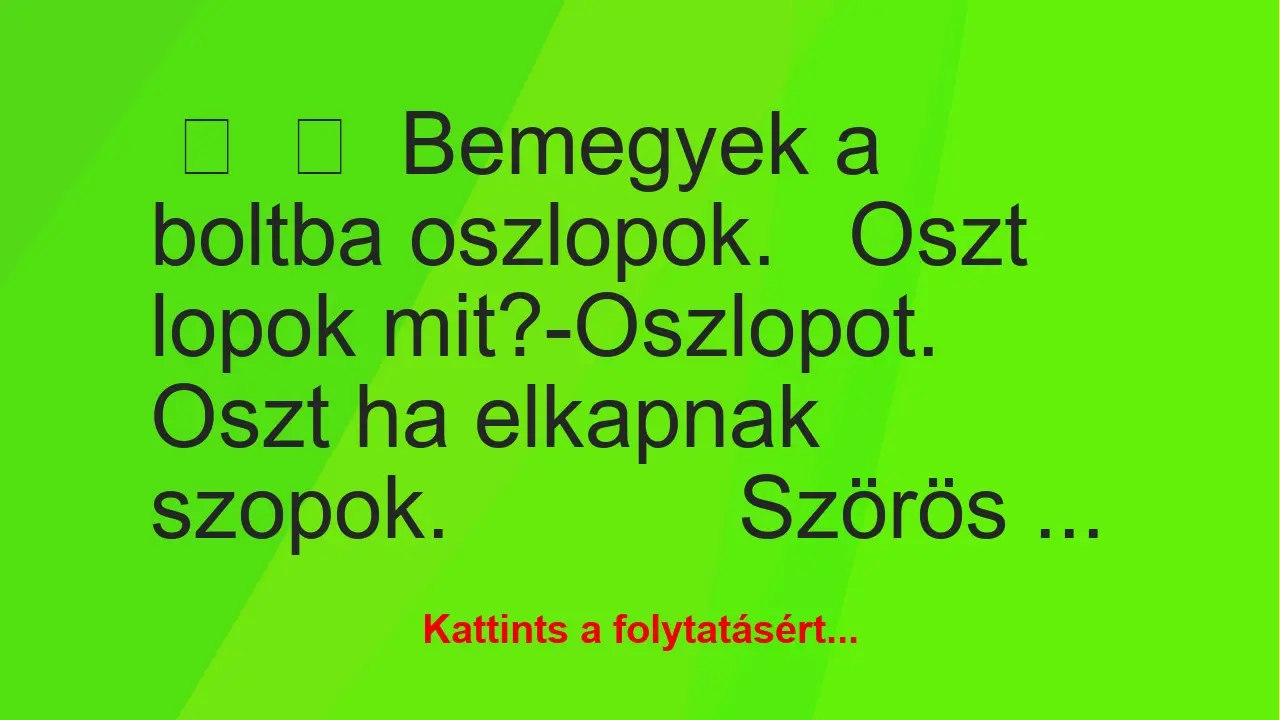 Vicc: 
	    	    Bemegyek a boltba oszlopok.


Oszt lopok…