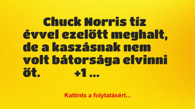 Vicc:
Chuck Norris tíz évvel ezelőtt meghalt, de a…