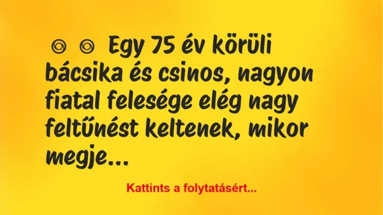 Vicc: 
	    	    Egy 75 év körüli bácsika és csinos, nagyon fiatal felesége …