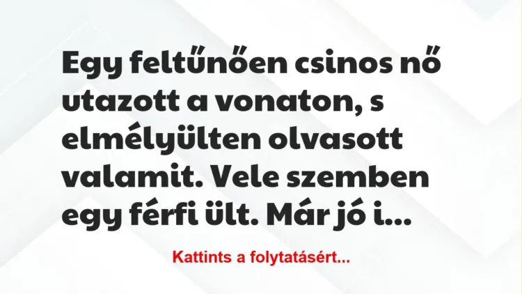 Vicc: Egy feltűnően csinos nő utazott a vonaton, s elmélyülten olvasott…