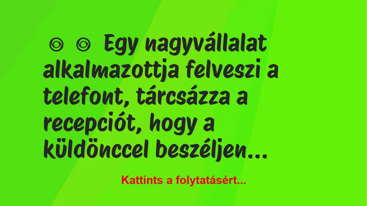 Vicc: 
	    	    Egy nagyvállalat alkalmazottja felveszi a telefont,…