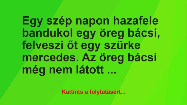 Vicc: Egy szép napon hazafele bandukol egy öreg bácsi, felveszi őt egy…