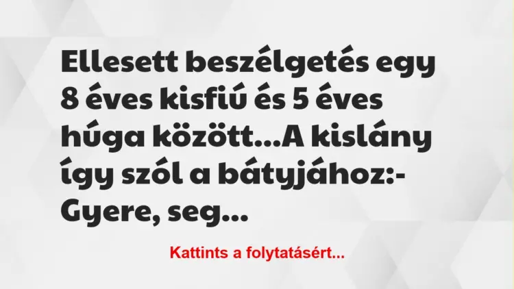 Vicc: Ellesett beszélgetés egy 8 éves kisfiú és 5 éves húga között…A…