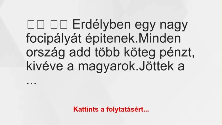 Vicc: 
		  
		  Erdélyben egy nagy focipályát épitenek.Minden…