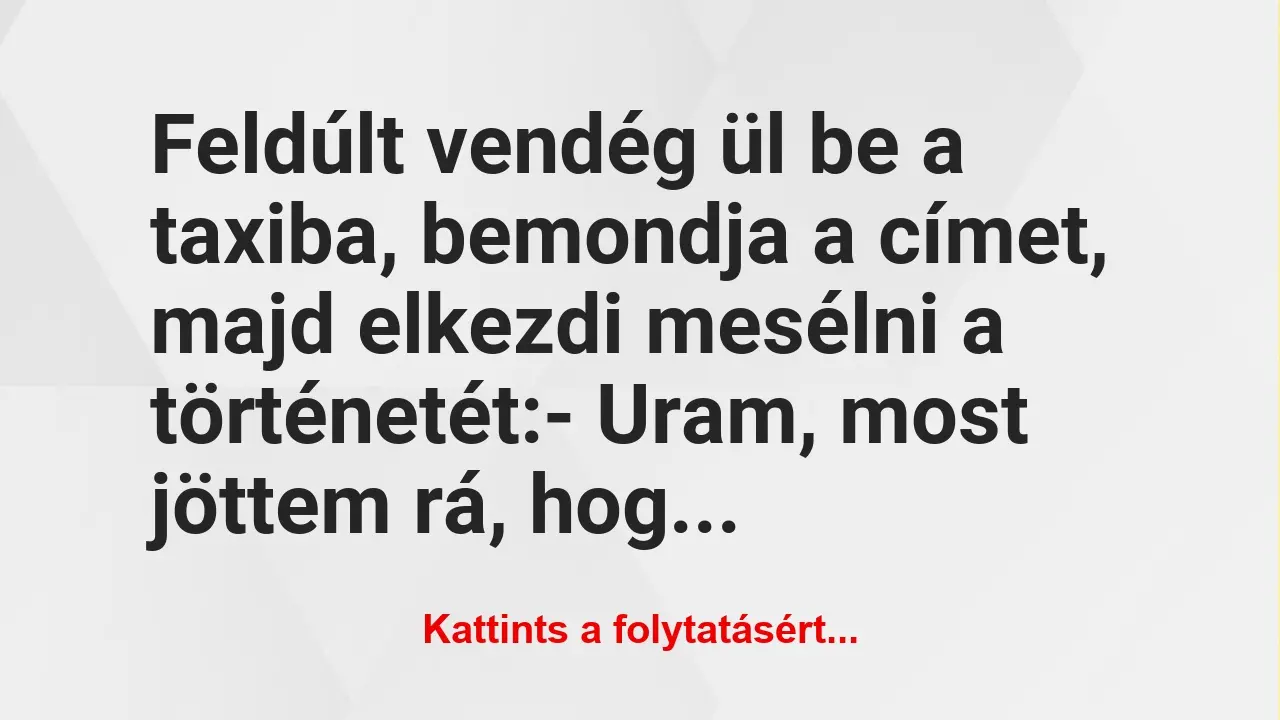 Vicc: Feldúlt vendég ül be a taxiba, bemondja a címet, majd elkezdi mesélni…