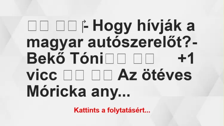 Vicc:
‎- Hogy hívják a magyar autószerelőt?- Bekő…