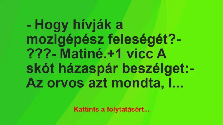 Vicc: – Hogy hívják a mozigépész feleségét?

– ???

– Matiné.