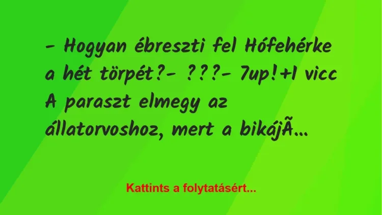 Vicc: – Hogyan ébreszti fel Hófehérke a hét törpét?

– ???

– 7up!