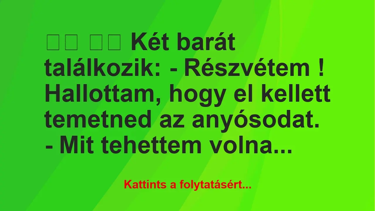 Vicc: 
		  
		  Két barát találkozik: – Részvétem ! Hallottam,…