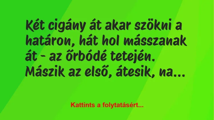 Vicc: Két cigány át akar szökni a határon, hát hol másszanak át – az őrbódé…