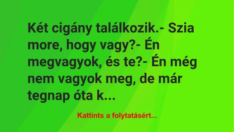 Vicc: Két cigány találkozik.– Szia more, hogy vagy?– Én…