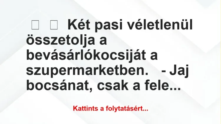 Vicc: 
	    	    Két pasi véletlenül összetolja a bevásárlókocsiját a…