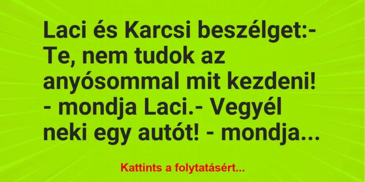 Vicc: Laci és Karcsi beszélget:– Te, nem tudok az anyósommal mit…